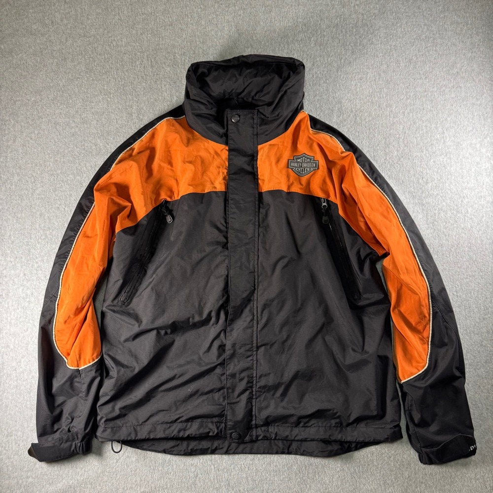 Harley Davidson Mens Riding Jacket Orange Black Colorblock Mesh Lined XL Hoodie